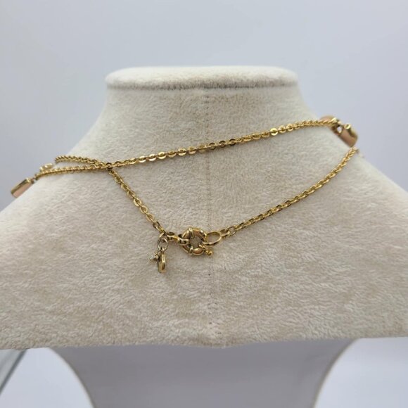 J Crew Pink Enamel Long Bow Station Necklace with small Clear Crystals - Picture 5 of 12